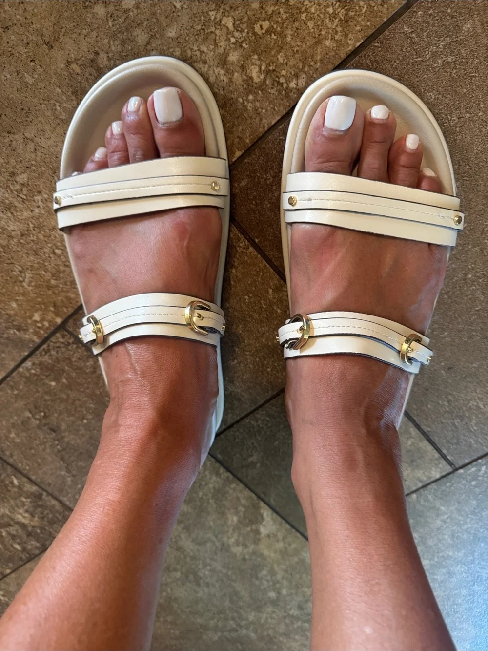 Zara Ivory Slide Sandals with Gold Buckles - Women - Picture 3 of 4